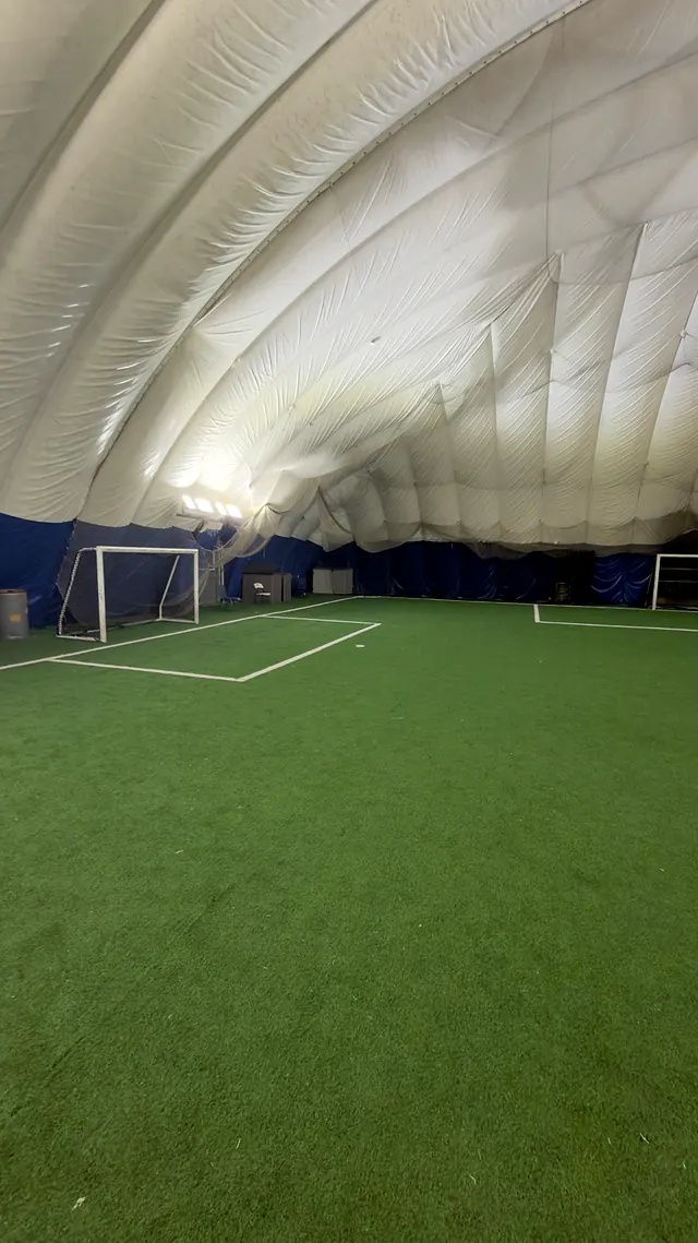 A goal and penalty box on the TCSC indoor turf